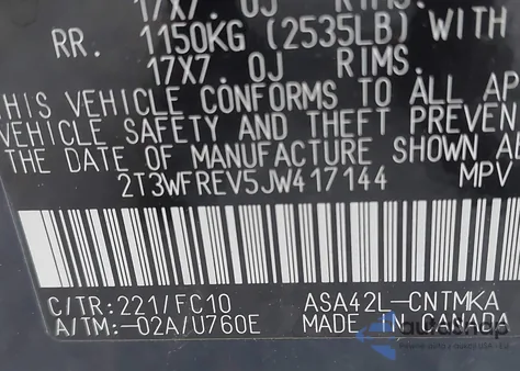 2018 Toyota Rav4 Xle from USA, damaged, VIN 2T3WFREV5JW417144